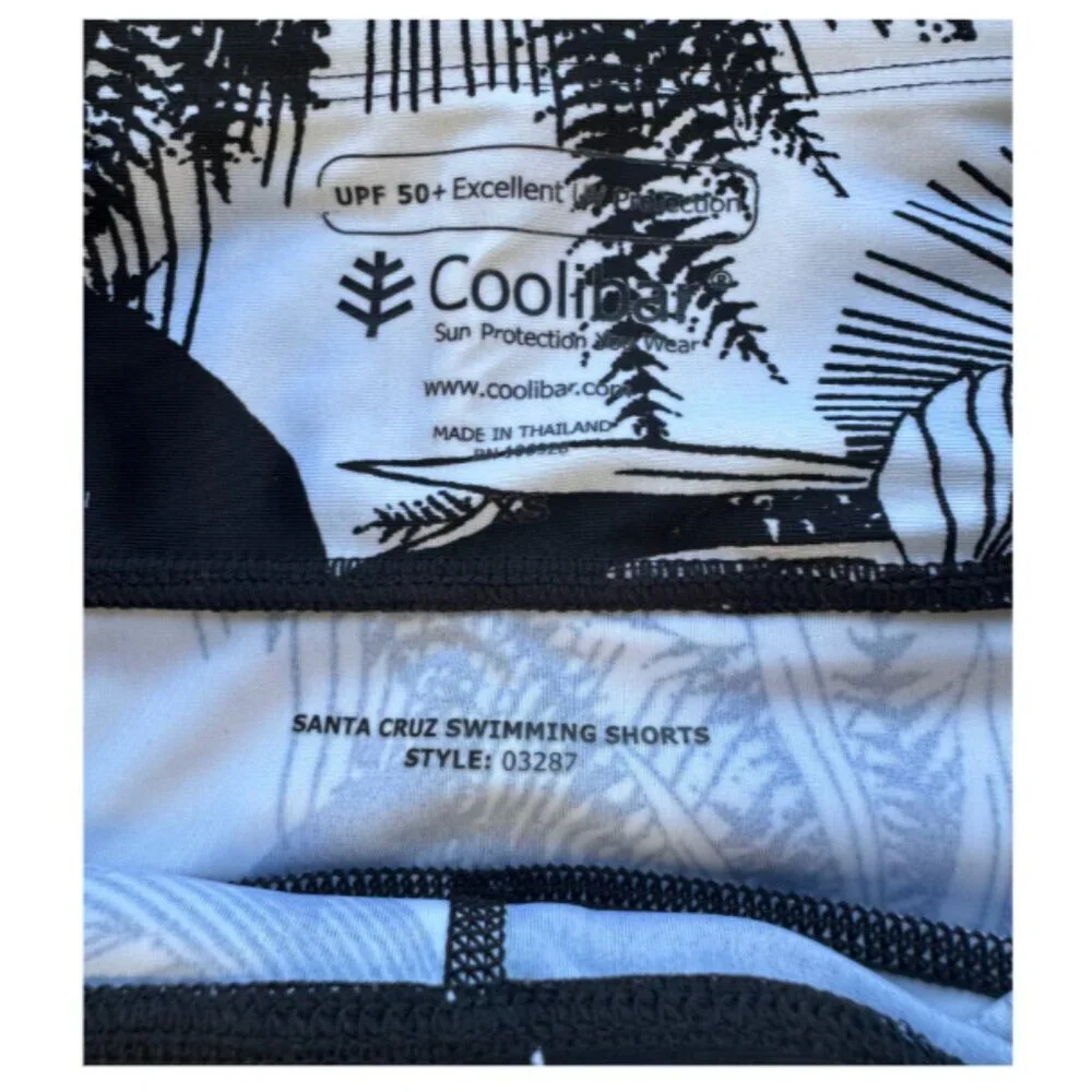 Coolibar UPF 50+ High Rise Black and White Floral Biker / Swim Shorts